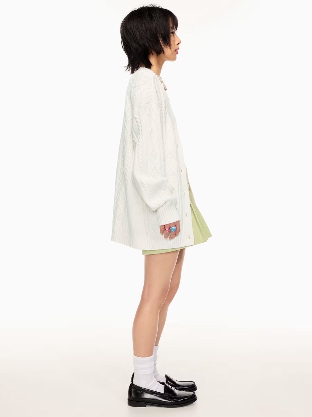 Aritzia Sunday Best Lamora Cable Knit Longline Cardigan in Sagebrush Green - Picture 3 of 14